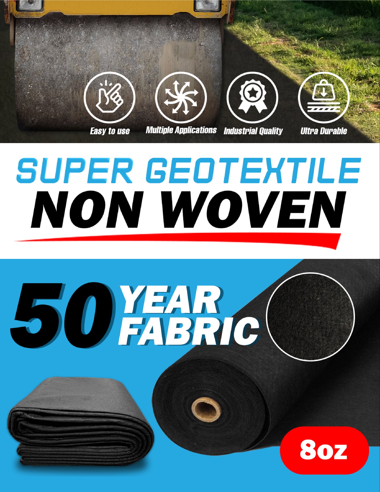 8 oz Non Woven Needle Punched Geotextile Filter Fabric - 50 Year Fabric