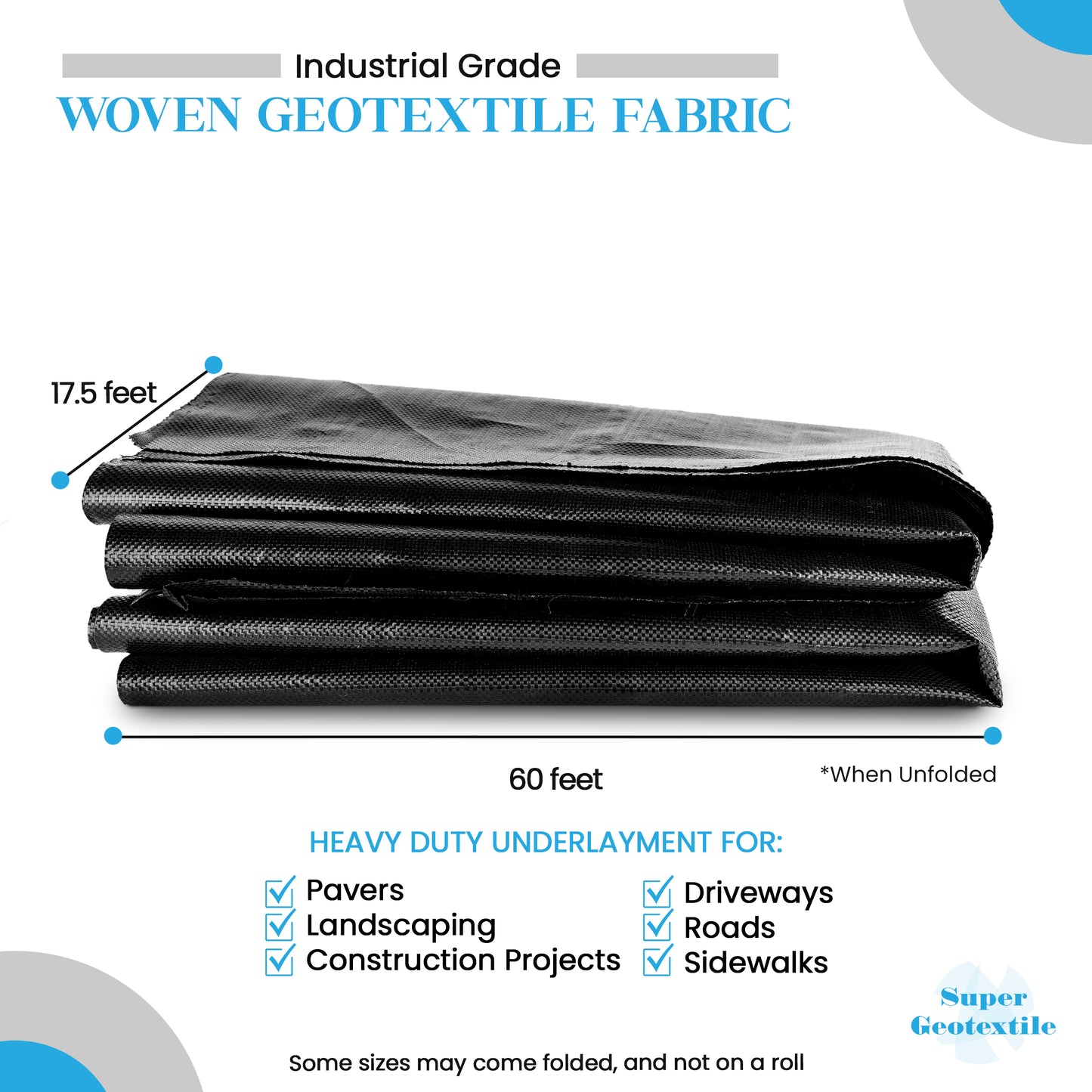 Woven Geotextile, Commercial Grade Driveway and Road Fabric for Separation and Stabilization - Heavy Duty Underlayment - 50 Year Fabric