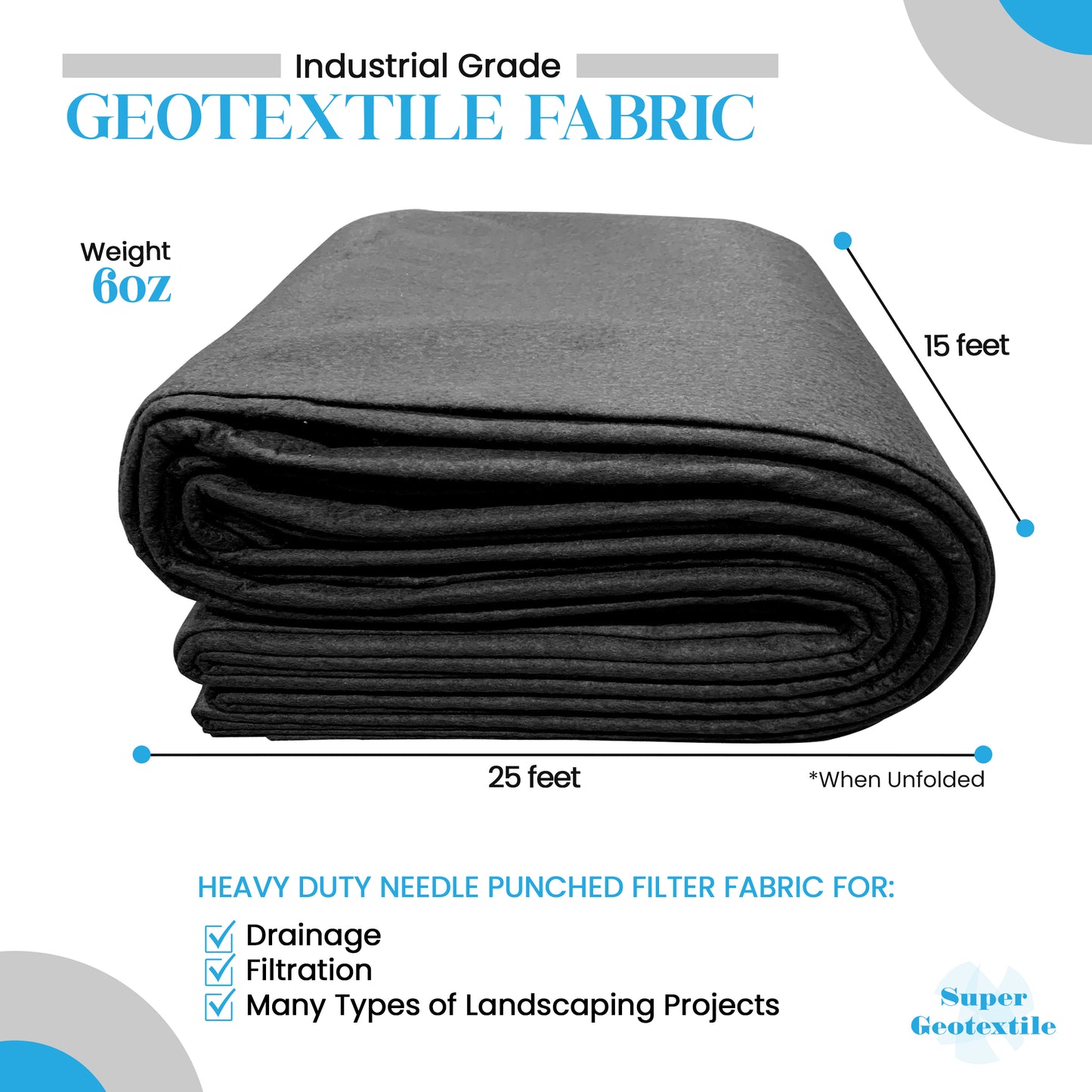 6 oz Non Woven Needle Punched Geotextile Filter Fabric - 50 Year Fabric
