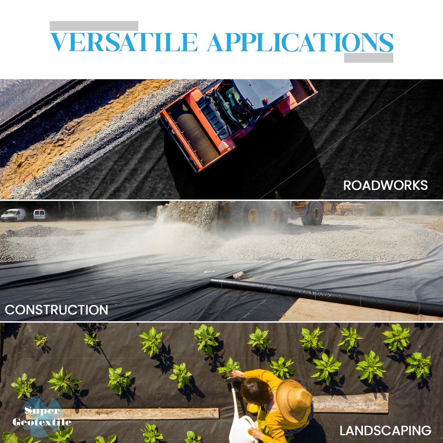 Woven Geotextile, Commercial Grade Driveway and Road Fabric for Separation and Stabilization - Heavy Duty Underlayment - 50 Year Fabric